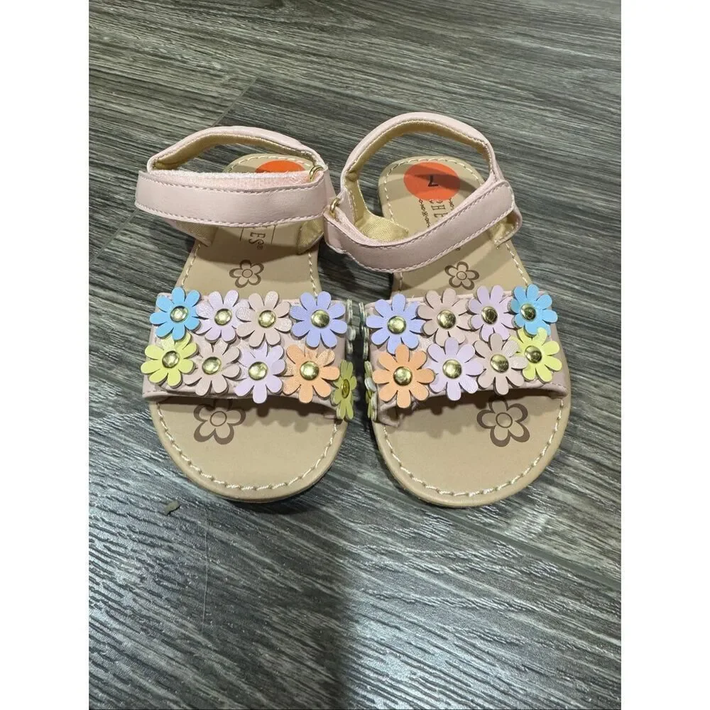 New Seychelles Baby Floral Strappy Sandals Girl’s Size 7 Pink Neutral Faux Leath